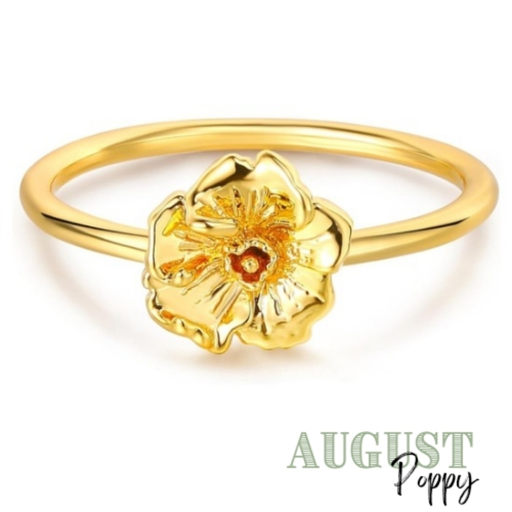 Birth Flower 14K Gold Plated Ring Zodiac Astrology Birthday Stacker Dainty NEW 7 - Picture 11 of 16